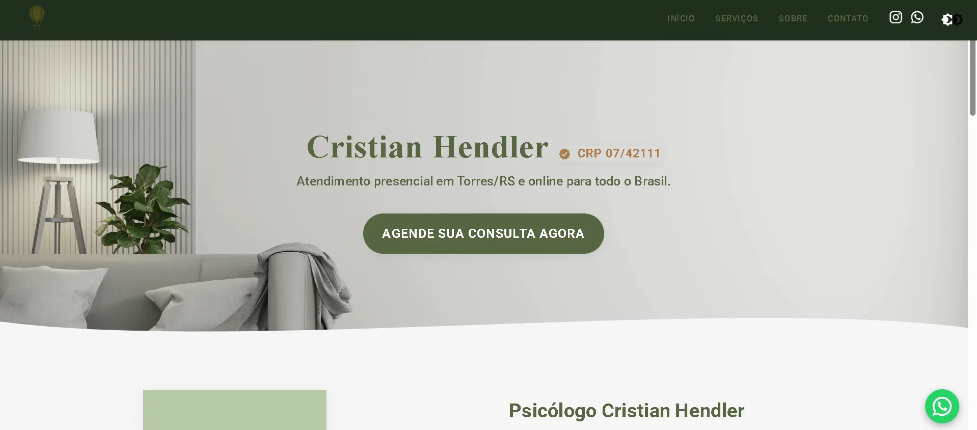 Screenshot do site Cris Psicólogo